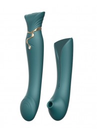 Зеленый вибромассажёр с дополнительной насадкой Queen - 21,6 см. - Zalo