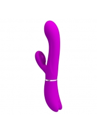 Лиловый вибратор-кролик с подвижной клиторальной щеточкой Clitoris Vibrator - 20,8 см. - Baile