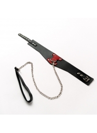 Черный широкий ошейник с красным декором и поводком - Crazy Handmade - купить с доставкой в Белгороде