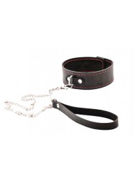 Черный широкий ошейник с красной строчкой и поводком - Crazy Handmade - купить с доставкой в Белгороде