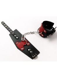 Черные кожаные оковы с красными вставками - Crazy Handmade - купить с доставкой в Белгороде
