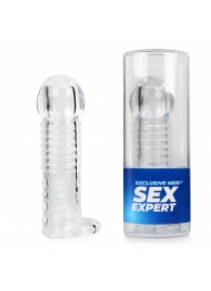 Прозрачная рельефная насадка-реалистик с петлей для мошонки - 13,5 см. - Sex Expert - в Белгороде купить с доставкой