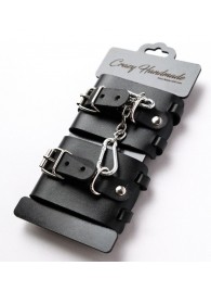 Черные кожаные наручники с ремешками - Crazy Handmade - купить с доставкой в Белгороде