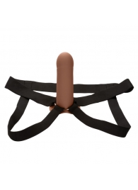 Коричневый фаллопротез из силикона Extension with Harness - 15,75 см. - California Exotic Novelties - купить с доставкой в Белгороде