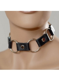 Кожаный черный ошейник с кольцами - Sitabella - купить с доставкой в Белгороде