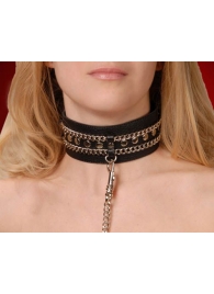 Чёрный ошейник с цепочками и поводком - Sitabella - купить с доставкой в Белгороде