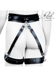 Черный кожаный пояс с гартерами - L-XL - Notabu - купить с доставкой в Белгороде