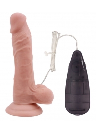 Телесный вибратор с мошонкой на присоске 7 Inch Beginners Dildo Vibrator - 18,6 см. - Chisa