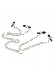 Серебристые зажимы для сосков и половых губ на тонкой цепочке - Notabu - купить с доставкой в Белгороде