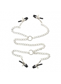 Серебристые зажимы для сосков и половых губ на тонкой цепочке - Notabu - купить с доставкой в Белгороде