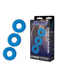 Комплект из трех голубых колец для эрекции 3-Pack Ultra-Stim Stretch Cock Rings - BlueLine - в Белгороде купить с доставкой