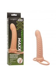 Телесная насадка для двойного проникновения Rechargeable Ribbed Dual Penetrator с вибрацией - California Exotic Novelties - купить с доставкой в Белгороде