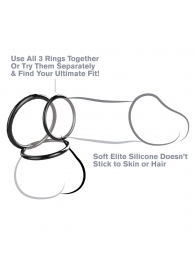 Набор из трех черных эрекционных колец Silicone 3-Ring Stamina Set - Pipedream - в Белгороде купить с доставкой