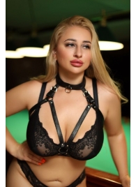 Черная кожаная сбруя с ошейником plus size из нежной кожи - БДСМ Арсенал - купить с доставкой в Белгороде