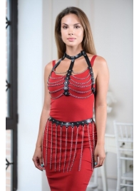 Черно-серебристая портупея-юбка plus size с цепочками - БДСМ Арсенал - купить с доставкой в Белгороде