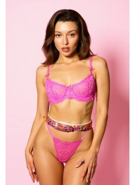 Эффектный розовый пояс из голографической эко-кожи - БДСМ Арсенал - купить с доставкой в Белгороде