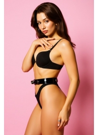 Эффектный черный пояс из лаковой эко-кожи - БДСМ Арсенал - купить с доставкой в Белгороде