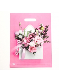 Розовый пакет с цветочным принтом и вырубной ручкой (40х31 см) - Сима-Ленд - купить с доставкой в Белгороде