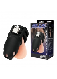 Черная клетка для пениса Silicone Small 2 in Cock Cage With Ball Divider - BlueLine - купить с доставкой в Белгороде