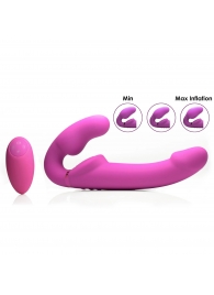 Розовый безремневой страпон с вибрацией и функцией расширения Inflatable Ergo-Fit Strapless Strap-On - XR Brands - купить с доставкой в Белгороде