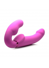 Розовый безремневой страпон с вибрацией и функцией расширения Inflatable Ergo-Fit Strapless Strap-On - XR Brands - купить с доставкой в Белгороде