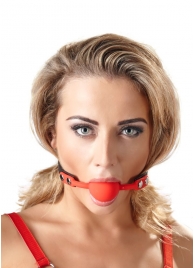 Силиконовый кляп-шар на чёрных ремешках Red Gag silicone - Orion - купить с доставкой в Белгороде