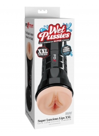 Телесный мастурбатор-вагина в черной колбе Super Luscious Lips XXL - Pipedream - в Белгороде купить с доставкой