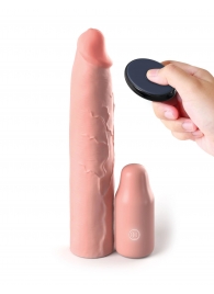 Телесная вибронасадка на член 3  Vibrating Mega X-tension with Remote - 22,9 см. - Pipedream - в Белгороде купить с доставкой