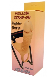 Телесный полый страпон на ремешках - 16,5 см. - Boys of Toys - купить с доставкой в Белгороде