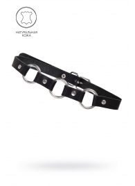 Черный кожаный чокер-ошейник с тремя кольцами - Pecado - купить с доставкой в Белгороде