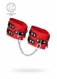 Красно-черные мягкие оковы с двумя ремешками с люверсами - Pecado - купить с доставкой в Белгороде