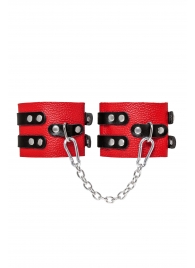 Красно-черные мягкие оковы с двумя ремешками с люверсами - Pecado - купить с доставкой в Белгороде