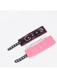 Черно-розовые кожаные наручники с розовой строчкой - Crazy Handmade - купить с доставкой в Белгороде