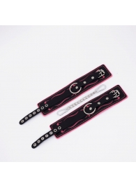 Черно-розовые кожаные оковы с розовой строчкой - Crazy Handmade - купить с доставкой в Белгороде