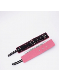 Черно-розовые кожаные оковы с розовой строчкой - Crazy Handmade - купить с доставкой в Белгороде