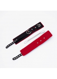 Черно-красные оковы с красной строчкой Sex - Crazy Handmade - купить с доставкой в Белгороде