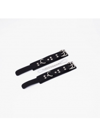 Черные кожаные наручники с регулируемыми ремешками - Crazy Handmade - купить с доставкой в Белгороде