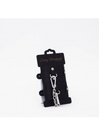 Черные кожаные наручники с хромированной фурнитурой - Crazy Handmade - купить с доставкой в Белгороде
