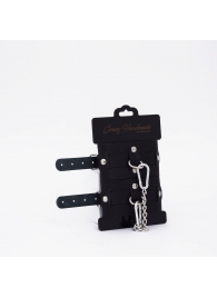 Черные кожаные оковы с хромированной фурнитурой - Crazy Handmade - купить с доставкой в Белгороде