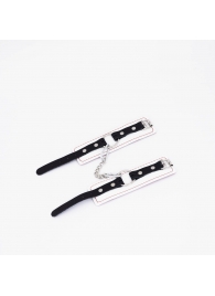 Бело-красные кожаные наручники - Crazy Handmade - купить с доставкой в Белгороде