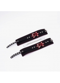 Черные кожаные оковы с красным декором и строчкой - Crazy Handmade - купить с доставкой в Белгороде