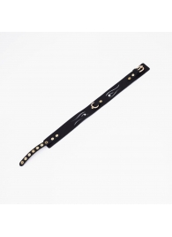 Черный кожаный ошейник с золотистой фурнитурой - Crazy Handmade - купить с доставкой в Белгороде