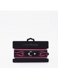 Черно-розовый кожаный ошейник с розовой строчкой - Crazy Handmade - купить с доставкой в Белгороде