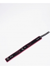 Черно-розовый кожаный ошейник с розовой строчкой - Crazy Handmade - купить с доставкой в Белгороде