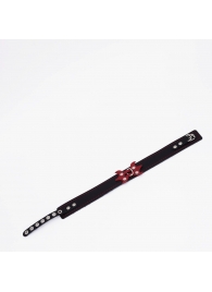 Черный ошейник с красным декором и строчкой - Crazy Handmade - купить с доставкой в Белгороде