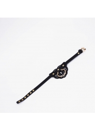 Черный фигурный кожаный ошейник с золотистой фурнитурой - Crazy Handmade - купить с доставкой в Белгороде