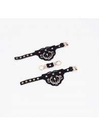 Черные наручники с золотистой фурнитурой - Crazy Handmade - купить с доставкой в Белгороде