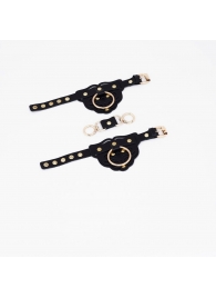 Черные наручники с золотистой фурнитурой - Crazy Handmade - купить с доставкой в Белгороде