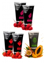 Набор из 5 съедобных лубрикантов JUJU (клубника х 2, малина х 2, тропические фрукты) - JuJu - купить с доставкой в Белгороде