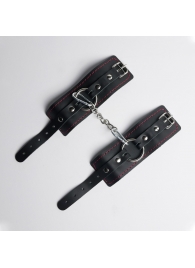 Черные кожаные наручники с красной строчкой - Crazy Handmade - купить с доставкой в Белгороде